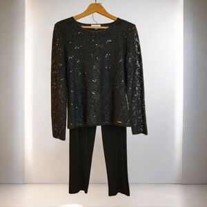 Calvin Klein Black Long-Sleeved Sequined Blouse‎ and Pants Set
